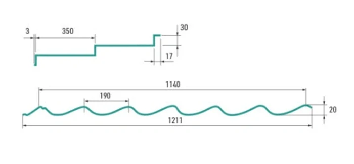 Modulová plechová střešní krytina Hornval H7 š. 1211 PE lesk 0,5 mm