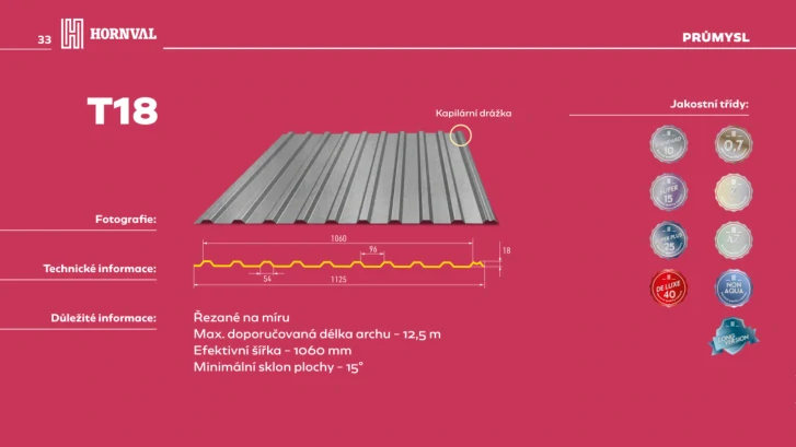 Trapézový plech Hornval T18 PE mat 0,55 mm