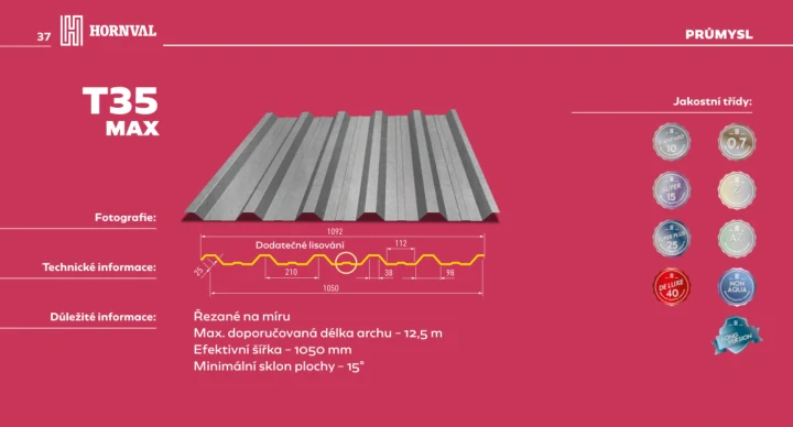 Trapézový plech Hornval T35 MAX pozink 0,5 mm